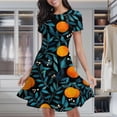 thumbnail image 2 of Oranges Teal Leaves Dark Background Women's Classic Swing Skater Dress Casual Work Party Cocktail Dresses, 2 of 6