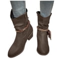 thumbnail image 6 of UngA Women's Boots Mid Calf Chunky Low Heel Riding Booties Motorcycle Biker Round Toe Fashion Buckle Western Booties Trendy Stylish Boot for Women Coffee,Size 8, 6 of 7