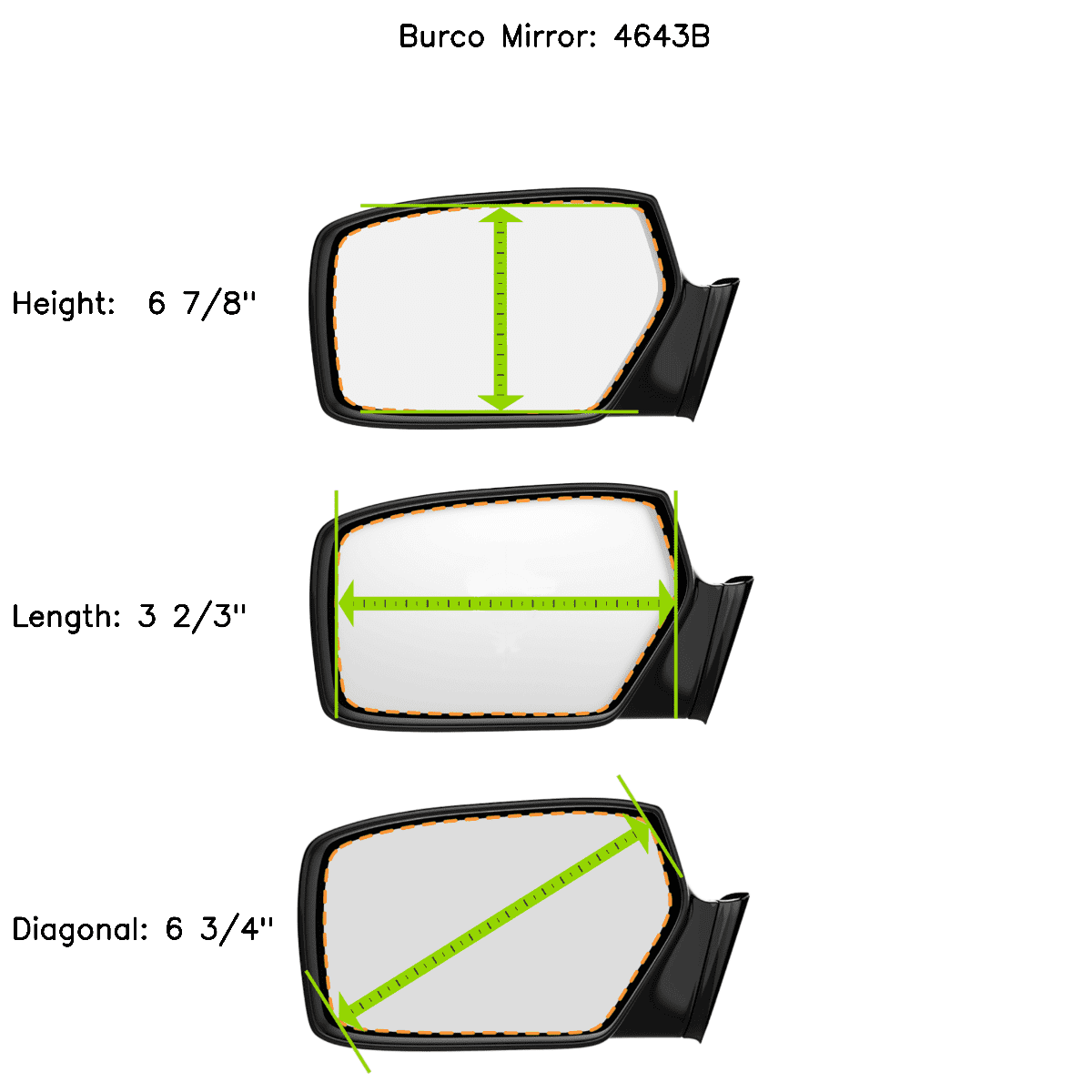 Burco Side View Mirror Replacement Glass - Clear Glass - 3135