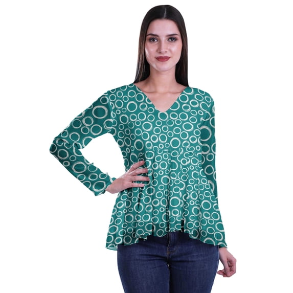Moomaya Empire Waist Top Printed Dress V-Neck Full Sleeve Tunic Peplum Top For Women