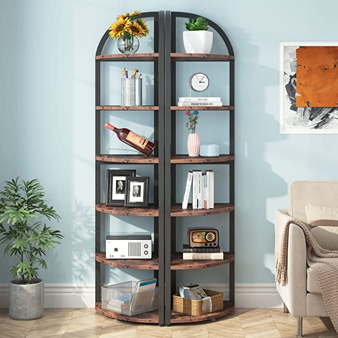 Homfa 6 Tier Corner Shelf, Industrial Corner Bookcase Small