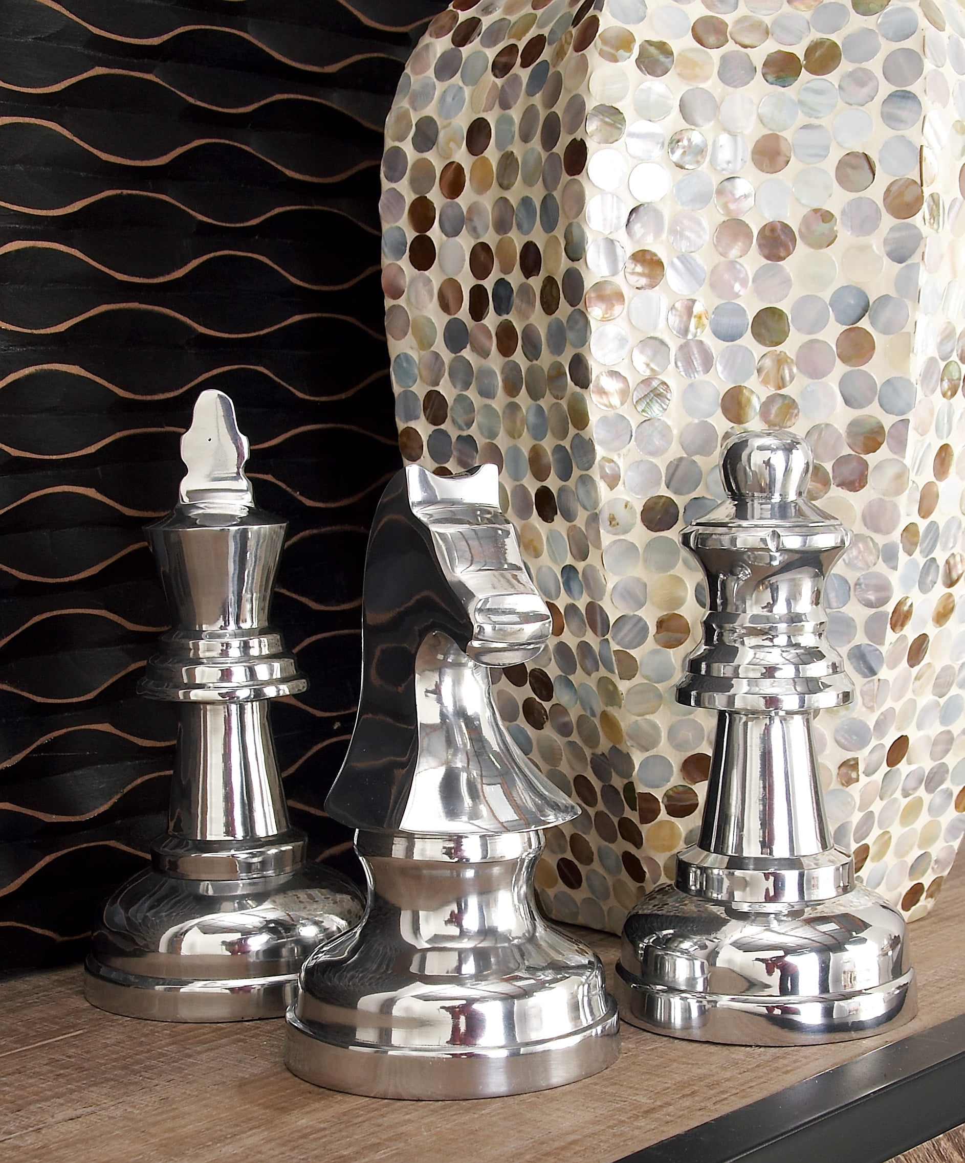 CosmoLiving by Cosmopolitan Large Metallic Silver Decorative Chess