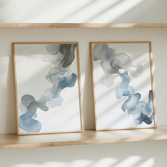 UNFFRAMED Neutral Abstract Wall Art, Light Blue And Gray Posterset Abstract Wall Posters, Wall Art, Modern Home Decor Set 2 Prints 8x12