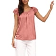 thumbnail image 2 of Womens Tshirt Lace Sleeve Hollow Short Sleeve Round Neck Loose T Shirt Summer Tops for Women Pink XXL, 2 of 7