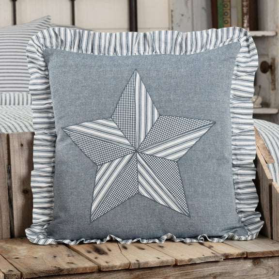 VHC Brands Sawyer Mill Blue Barn Star Decorative Farmhouse Throw Pillow for Sofa, Couch, or Bed 18x18