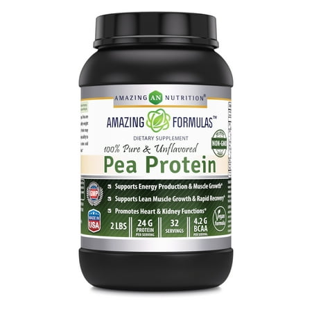 Amazing Nutrition Amazing Formulas 100% Pure & Unflavored Pea Protein Dietary Supplement - 2 lbs - Supports Energy Production and Muscle Growth - Promotes Heart and Kidney