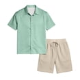 thumbnail image 5 of LWavelet Men's Breathable Mesh Button Down Shirt and Drawstring Shorts Set Casual Summer Outfit Light Green XL, 5 of 6