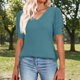 thumbnail image 2 of Xijirk Women's V-Neck Short Sleeve Blouse Puffed Sleeve T-Shirt with Button Casual Top for Everyday Wear,M, 2 of 7