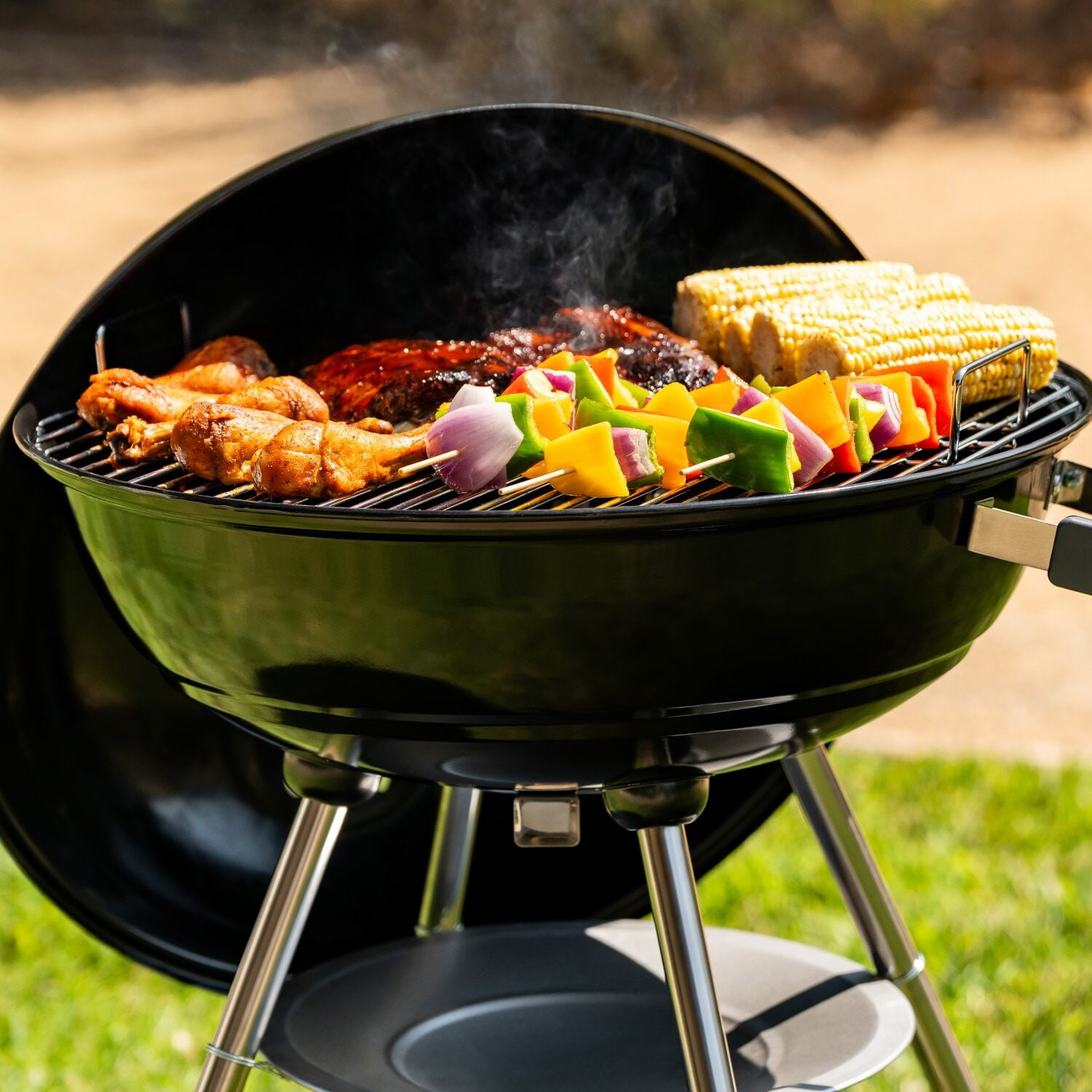 Megamaster – 22" Heavy Duty Charcoal Barbecue Grill with Adjustable Air Vent, 354 SQ. In Cooking Area, Storage Rack, 2 Wheeled Portable Grill for Camping, Outdoor Cooking, and More - 810-23002