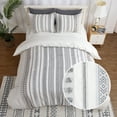 thumbnail image 1 of Haperlare 3 Pcs King Size Cotton Duvet Cover Set Boho Yarn-Dyed Geometric Textured Farmhouse Duvet Cover Set with Waffle and Tufted Dots, Gray, 1 of 9
