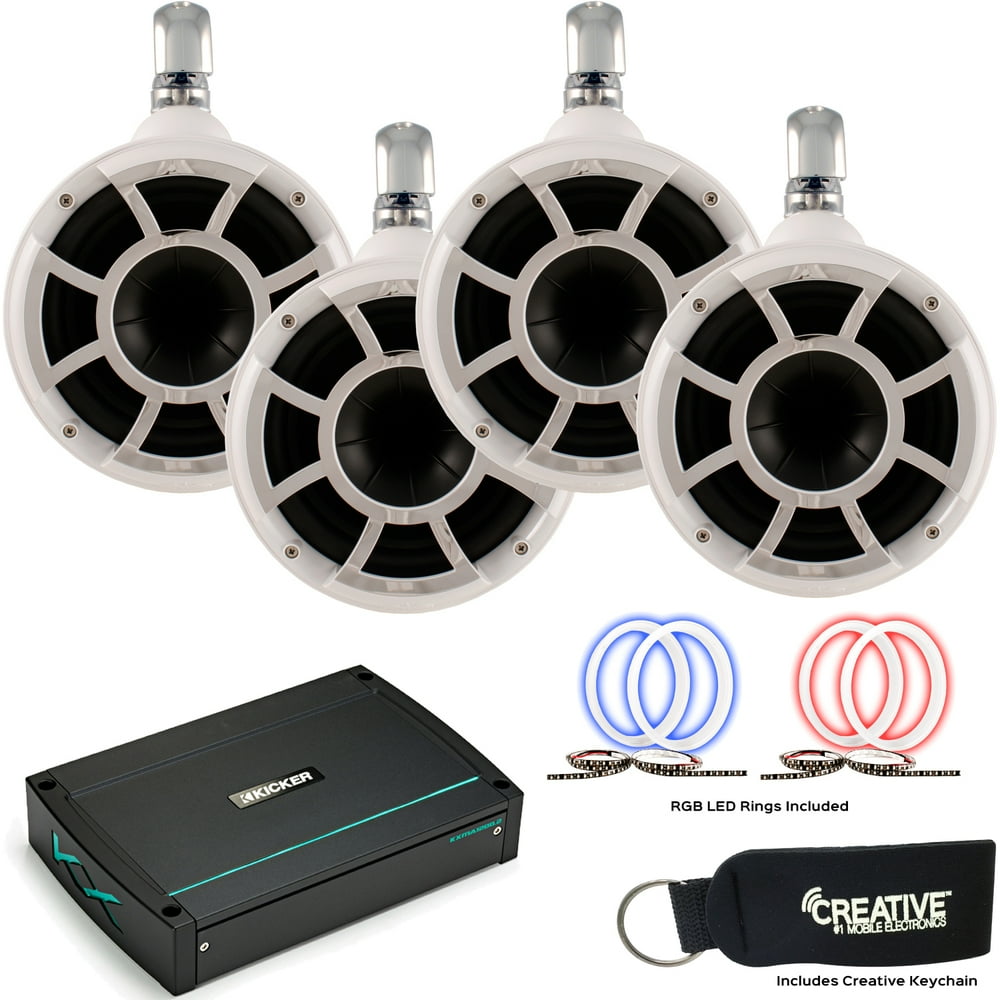 Kicker 44KXMA12002 amp, Two pairs of Wet Sounds REV 8 White Swivel
