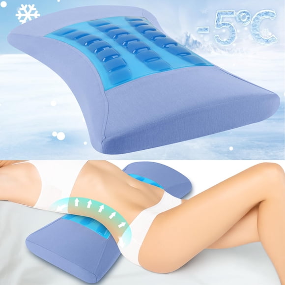 Vamorry Gel Lumbar Support Pillow for Bed Relief Lower Back Pain - Cooling Memory Foam Back Pillow for Sleeping - Waist Sleep Cushion for Side&Back Sleepers - Wedge Bolster Pillow