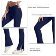 thumbnail image 4 of Pantalones de yoga con abertura lateral, cintura en V, control de barriga, pantalones de baile elásticos de color puro para mujer, azul oscuro S, 4 of 5