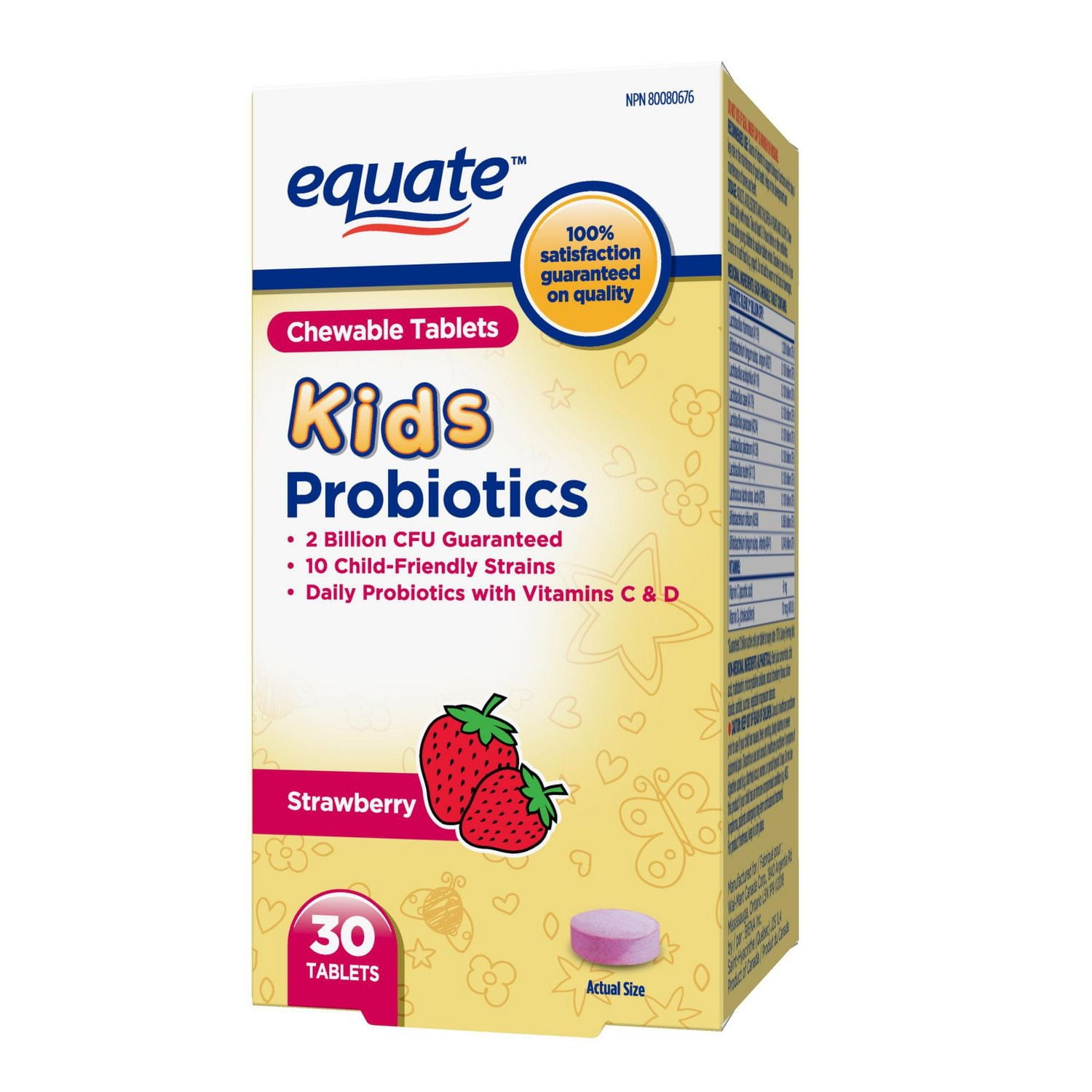 Equate Children's Chewable Daily Probiotics 2Billion Cfu 10 Child-Friendly Strains with Vitamins C & D