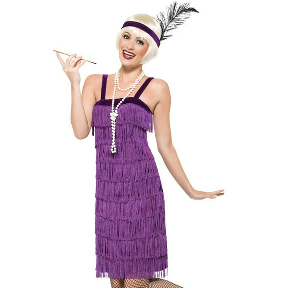 Smiffys Womens Sexy 20s Purple Fringe Flapper Halloween Costume