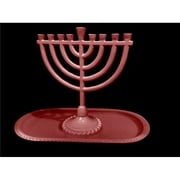6 x 6.5 in. & 8.4 in. Hanukkah Menorah & Tray Set, Dark Pink