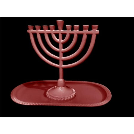 6 x 6.5 in. & 8.4 in. Hanukkah Menorah & Tray Set, Dark Pink