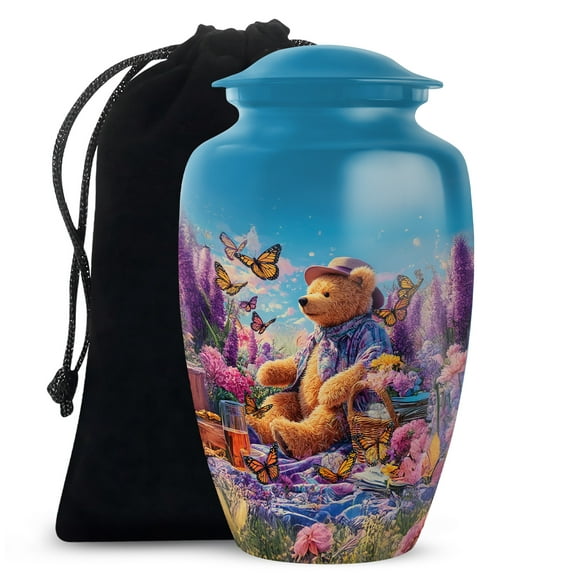 SABURIAL Teddy Bear Urn - Decorative Urn for Human Ashes - 10 Inch - Large with Velvet Bag - Cremation Urns for Adult Men & Women - Burial Urns for Ashes - Funeral Urns
