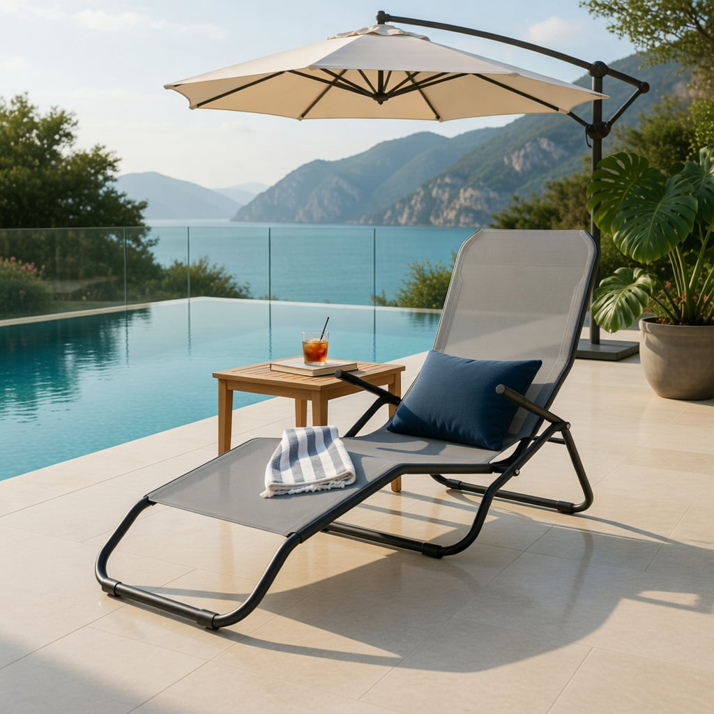 Hommoo 2-Pack Folding Patio Chaise Loungers with Rocking Motion, Heavy-Duty Steel Frame, Breathable Fabric, Easy-Store Design for Backyard, Poolside & Garden, Gray