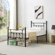 VECELO Twin Size Metal Platform Bed Frame with Victorian Vintage Headboard and Footboard, Under-Bed Storage, No Box Spring Needed, Easy Assembly, Black