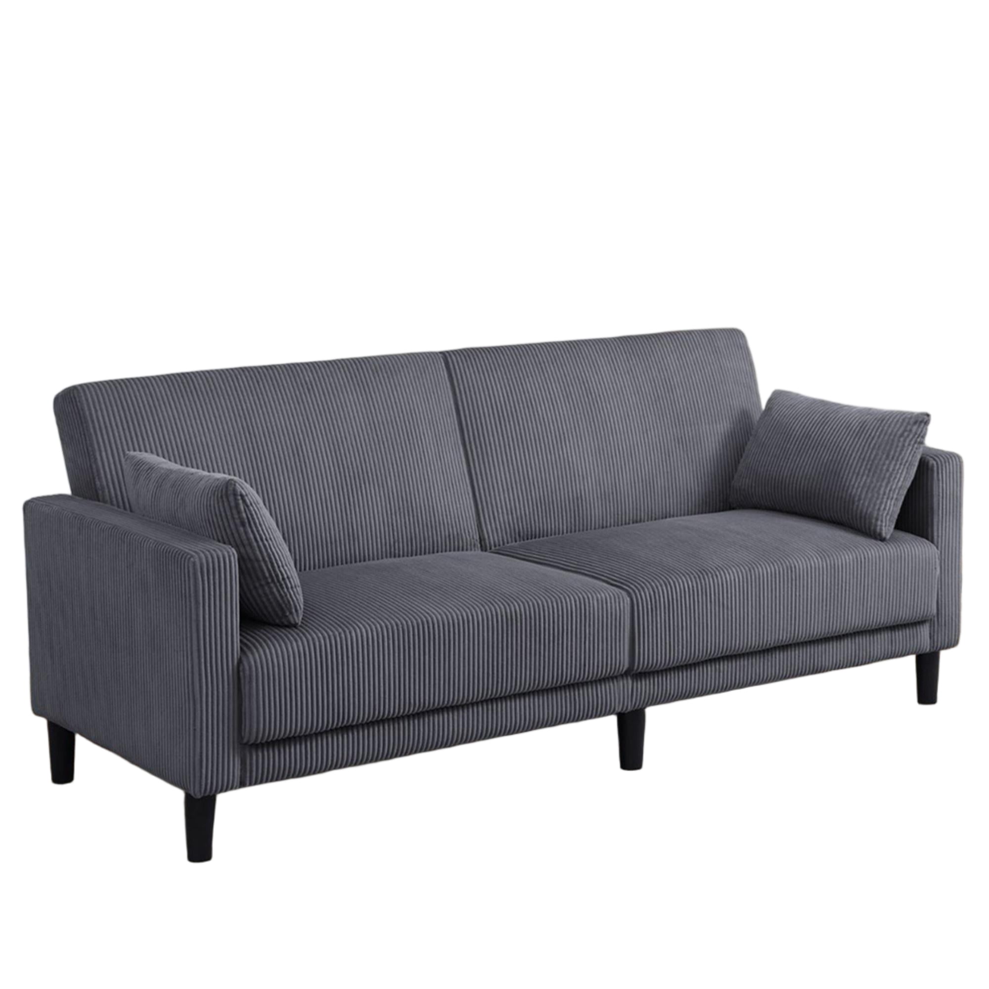 Aukfa 81" Oversized Futon Convertible Sofa Bed for Living Room, 2 Pillow, Corduroy Couch, Dark Gray