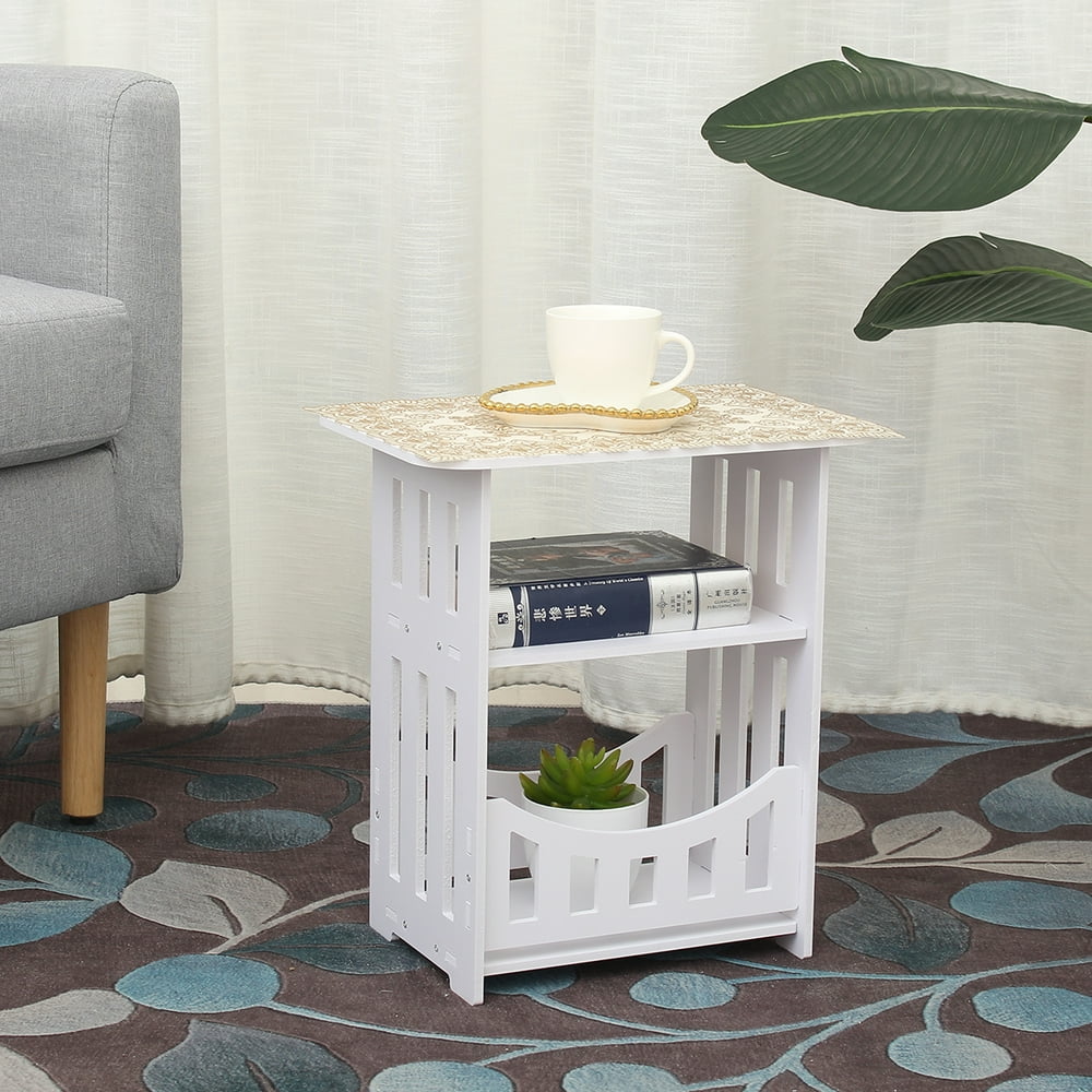 Hongyi 3-Layer End Table Square Side Table, Modern Wooden Bedside Table