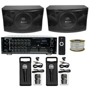 2) Rockville 12" 3-Way 1600w Karaoke Speakers+Powered Mixer w/Bluetooth+2) Mics