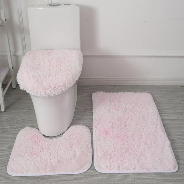 Home Textiles ! PEZHADA Tie Dyed Plush Carpet Plush Toilet Three Piece Set Non Slip Mat Bath