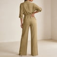 thumbnail image 5 of Purcolt Womens 2 Piece Matching Pant Set Dressy Casual Collared Roll Up Long Sleeve Button Front Shirt Full Length Wide Leg Trousers Business Work Office Outfits, 5 of 7