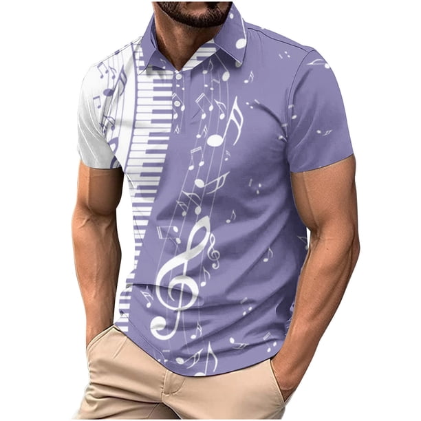 Camisas de Manga Larga para Hombres Impresos Girar Hacia Abajo Botones de Cuello Lateral Dividido, Casual Blusa de Manga Corta