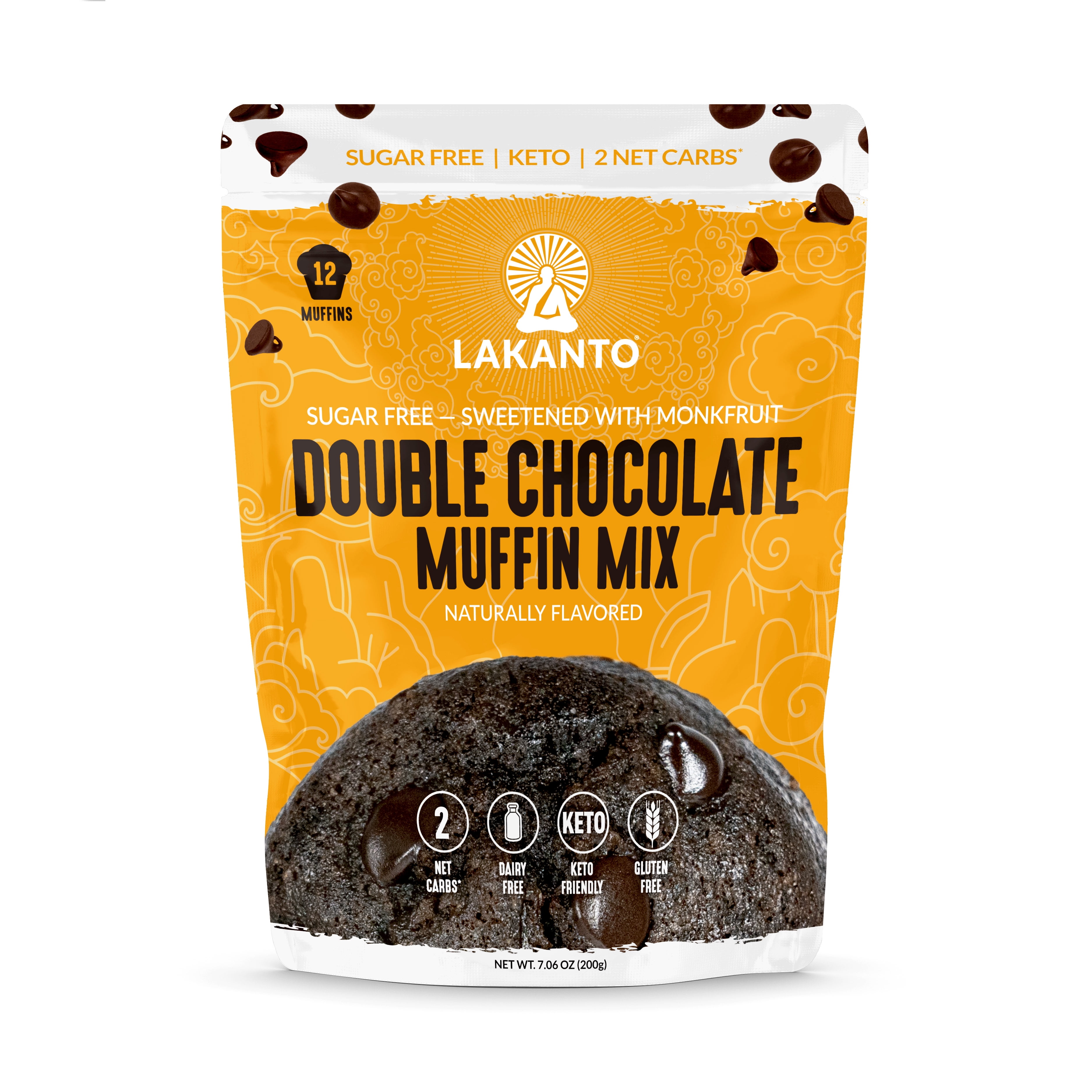 Lakanto Sugar Free Double Chocolate Muffin Mix - Sweetened with Monk Fruit Sweetener, 2g Net Carbs, Dairy Free, Gluten Free, Keto Diet Friendly, Almond Flour, Dutched Cocoa, Sea Salt (12 Cookies)