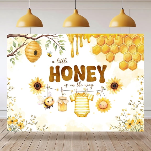 7x5FT Honey Baby Shower Backdrop A Little Honey is on The Way Photography Background Honeycomb Sweet Honeybee Sunflower Baby Shower Party Decorations Banner Supplies Photo Booth Props