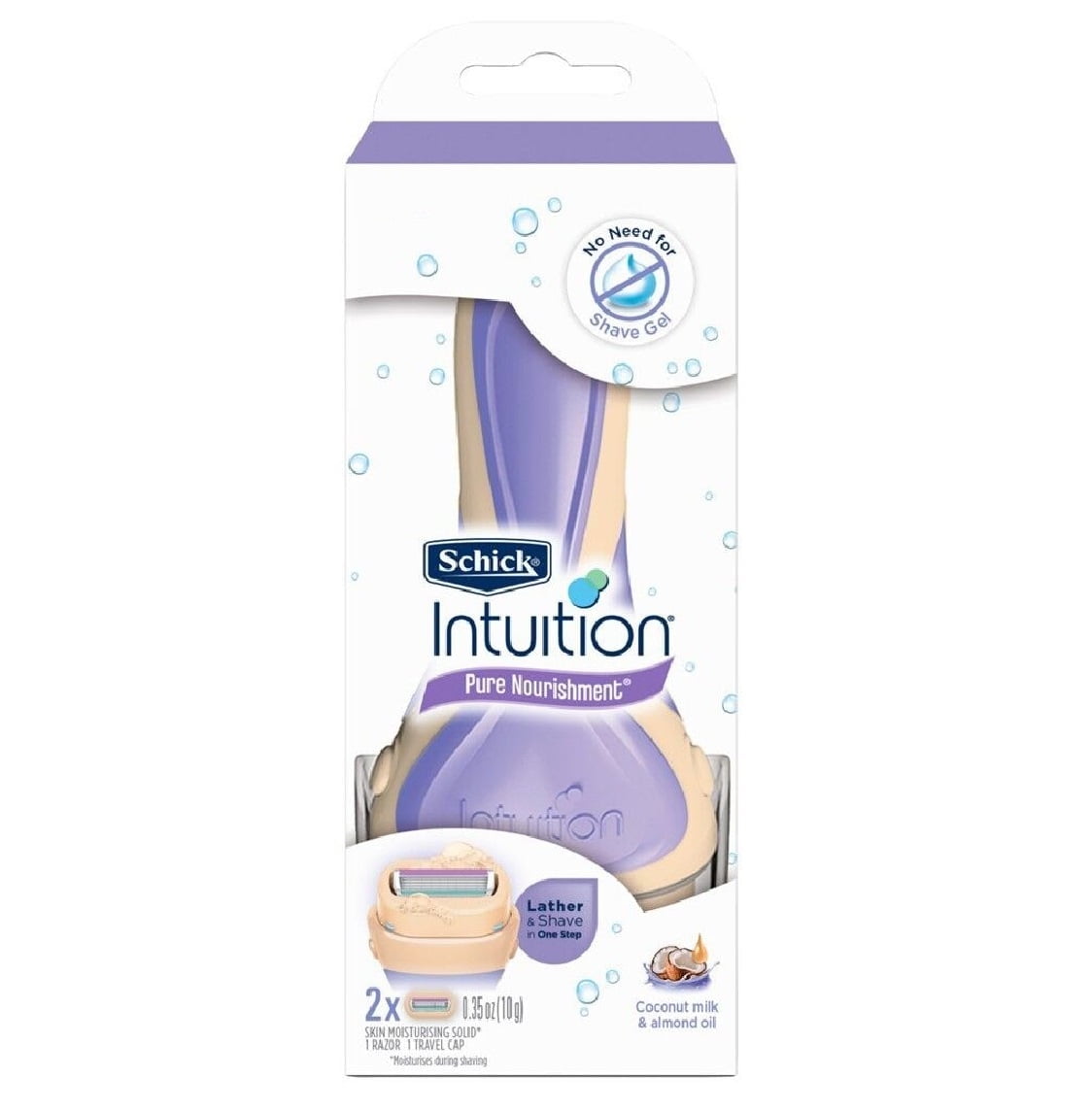 Schick Intuition Pure Nourishment Razor with 2 Refill Blade Cartridges ( pack of 3)