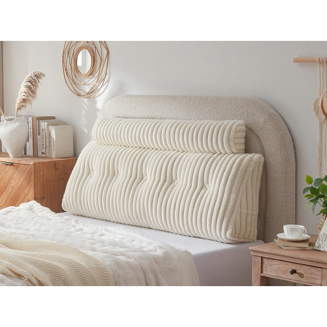 Almohada AmyWTB con forma de cuña para cabecero de cama, piel sintética y cuello enrollado