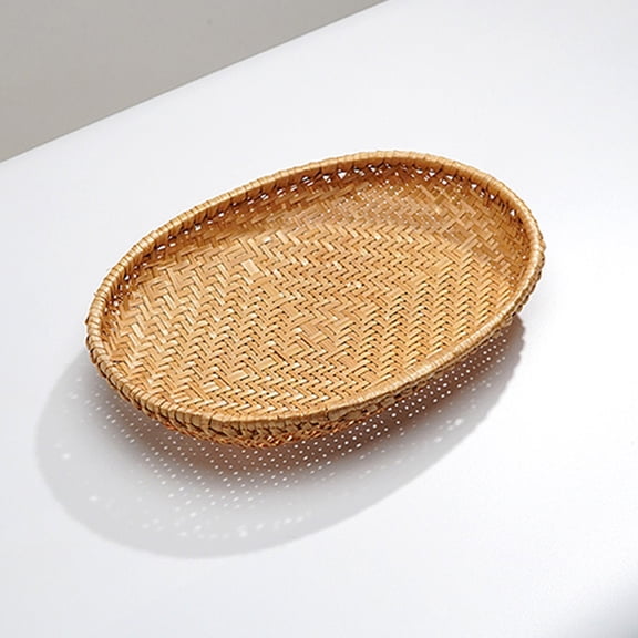 Oval Woven Storage Basket, Bamboo Handcrafted Organizer Bin, Household Multi-Purpose Shelf Tidy, Woven Storage Basket For Bedroom Closet And Bathroom Essentials(C)