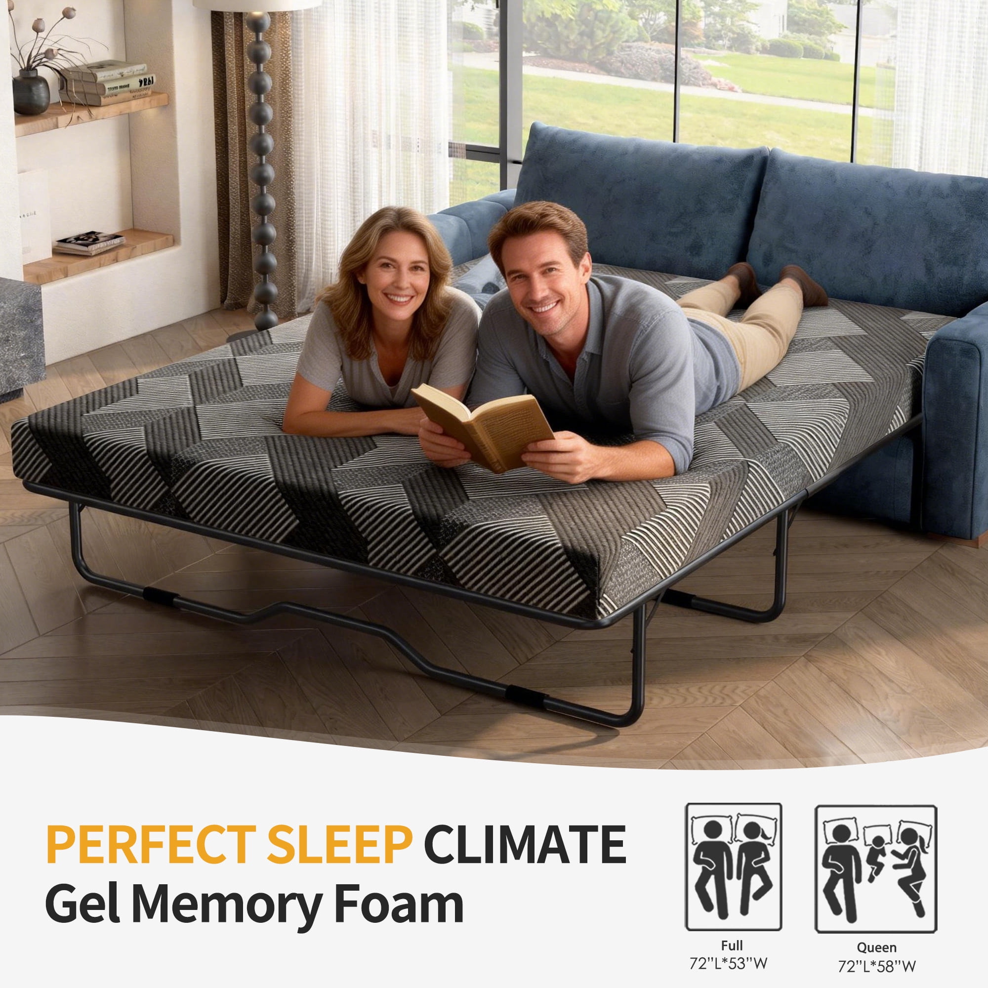 4 Inch Gel Memory Foam Bed Mattress, Full/Queen Size, Foldable Replacement Mattress for Pull Out Sofa Bed, RV, Boat, Guest Bed, Removable Washable Cover,CertiPUR-US Certified (Sofa Not Included)
