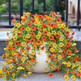 thumbnail image 3 of Decoración de pared de flores colgantes artificiales | 5 horquillas Violeta Simulación Rosas | Amarillo Naranja | Arreglo floral falso para bodas al aire libre, jardín, patio, balcón | Paquete de 2, 3 of 4