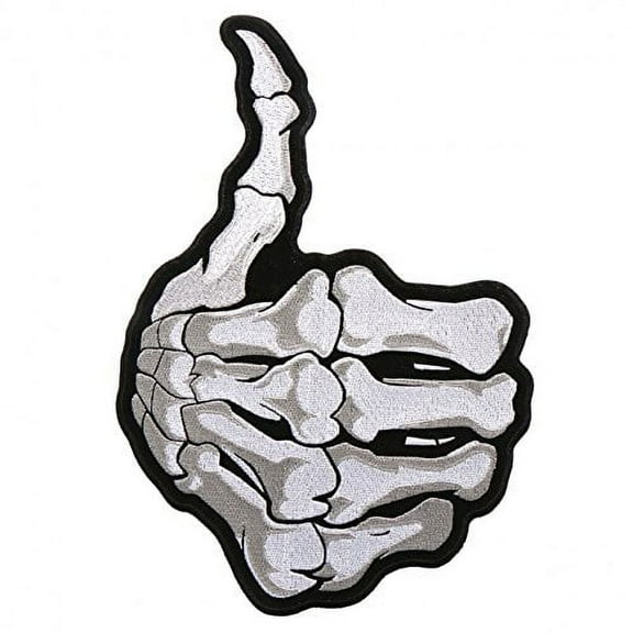 Embroidered SKELETON THUMBS UP, Iron-On / Sew-On - 3" x 5"
