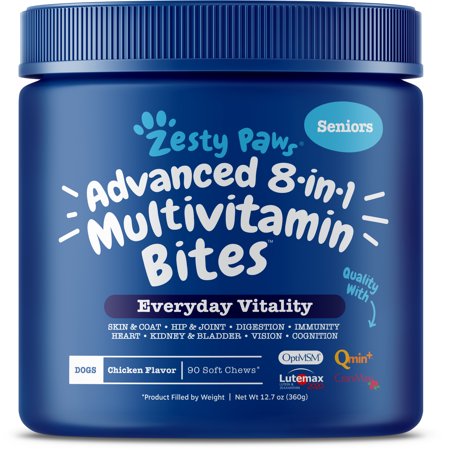 Zesty Paws Advanced 8-in-1 Multivitamin Bites for Senior Dogs with Glucosamine, Fish Oil