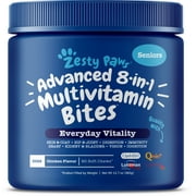 Zesty Paws Advanced 8-in-1 Multivitamin Bites for Senior Dogs with Glucosamine, Fish Oil & Digestive Enzymes, 90 Soft Chews