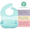 thumbnail image 3 of Paquete de 2 baberos de silicona para bebé, babero impermeable para alimentación de bebés, baberos de goma ajustables con bolsillo para recoger alimentos para niños pequeños, verde y rosa, 3 of 5