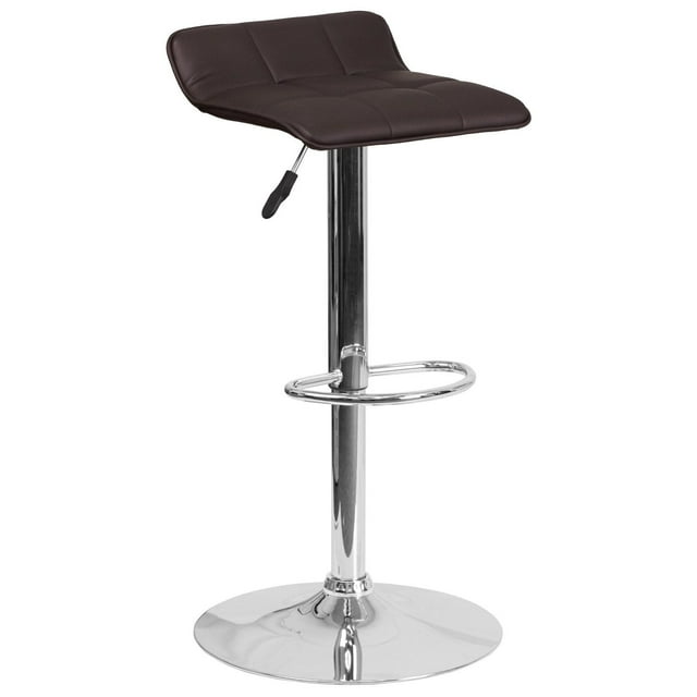 Contemporary Burgundy Vinyl Adjustable Height Barstool with Quilted Wave Seat and Chrome Base