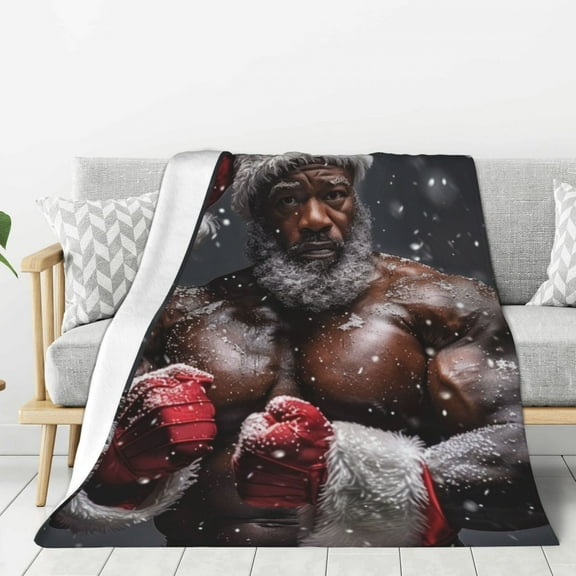 Strong Black Santa Claus (3) Throw Blanket for Stylish Warm Winter Cabin Ultra-Soft Micro Fleece Blanket, Premium Microfiber, Silky Soft, Plush, Warm and Lightweight for Couch, Sofa, Bed - 40"X30"