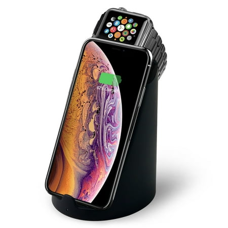 Dock Charger Stand - Qi Fast Wireless Charging Stand Charger - ASPECTEK Wireless Charging Dock with Charging Pad for Xs Max/XR/XS/X/8/8 Plus, Galaxy S9/S9+/S8/S8+/Note 8, with Charging Holder for Apple Watch Series 2,3,4
