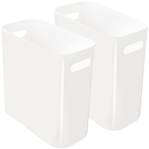 Youngever 2 Pack 3 Gallon Slim Trash Can, Plastic Garbage Container Bin, Trash Bin with Handles for Home Office, Living Room, Study Room, Kitchen, Bathroom (White)