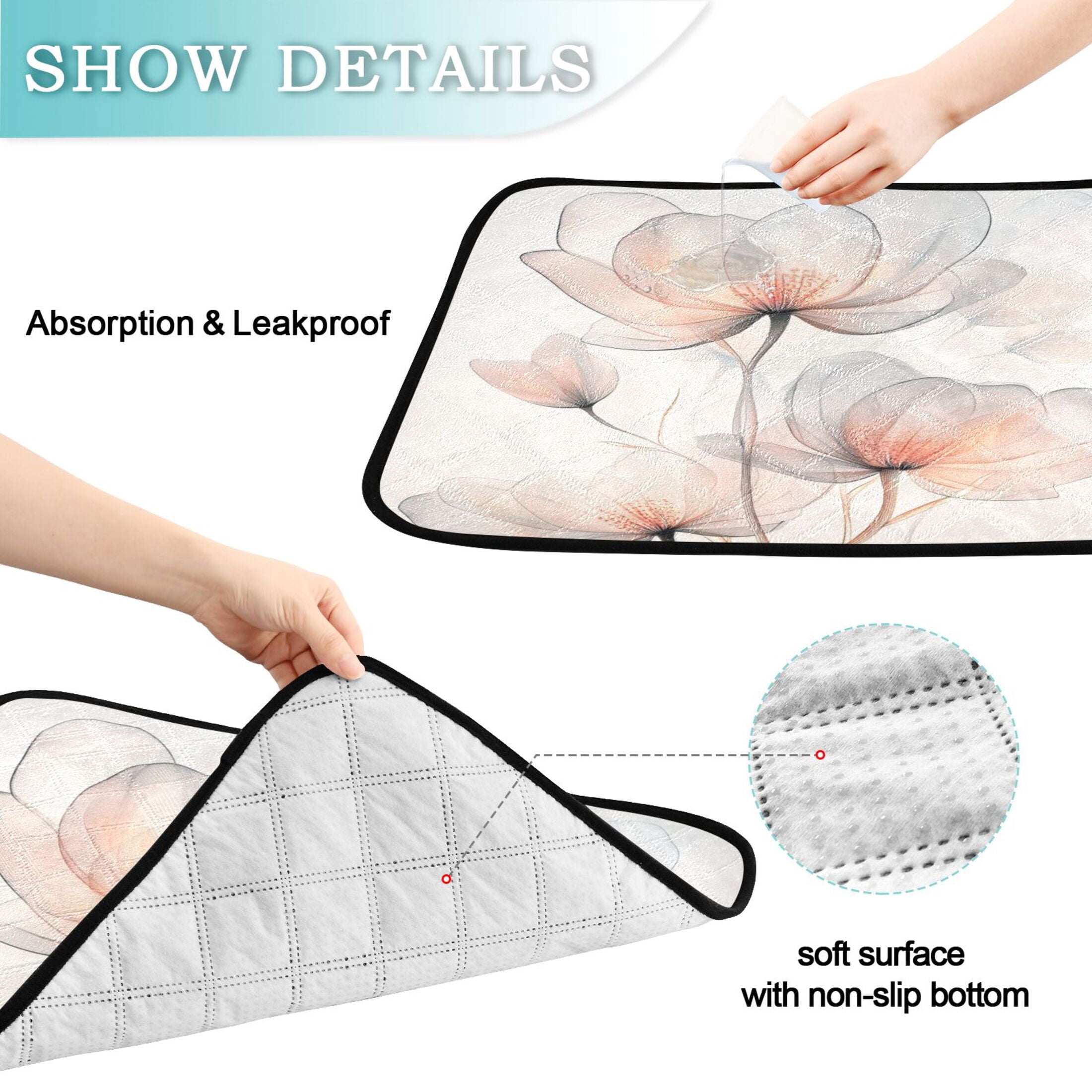 Qxltty Illustration Of Translucent Flowers Cat litter Pads Pet Set of 3 Diaper Mats Center Anti-leakage Layer Absorbent Soft and Comfortable