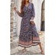 thumbnail image 5 of Vestido maxi de manga larga para mujer - Cuello en V Casual Botón abajo Estampado floral bohemio Vestidos largos de otoño Xemadio WMZL-2296-19, 5 of 6