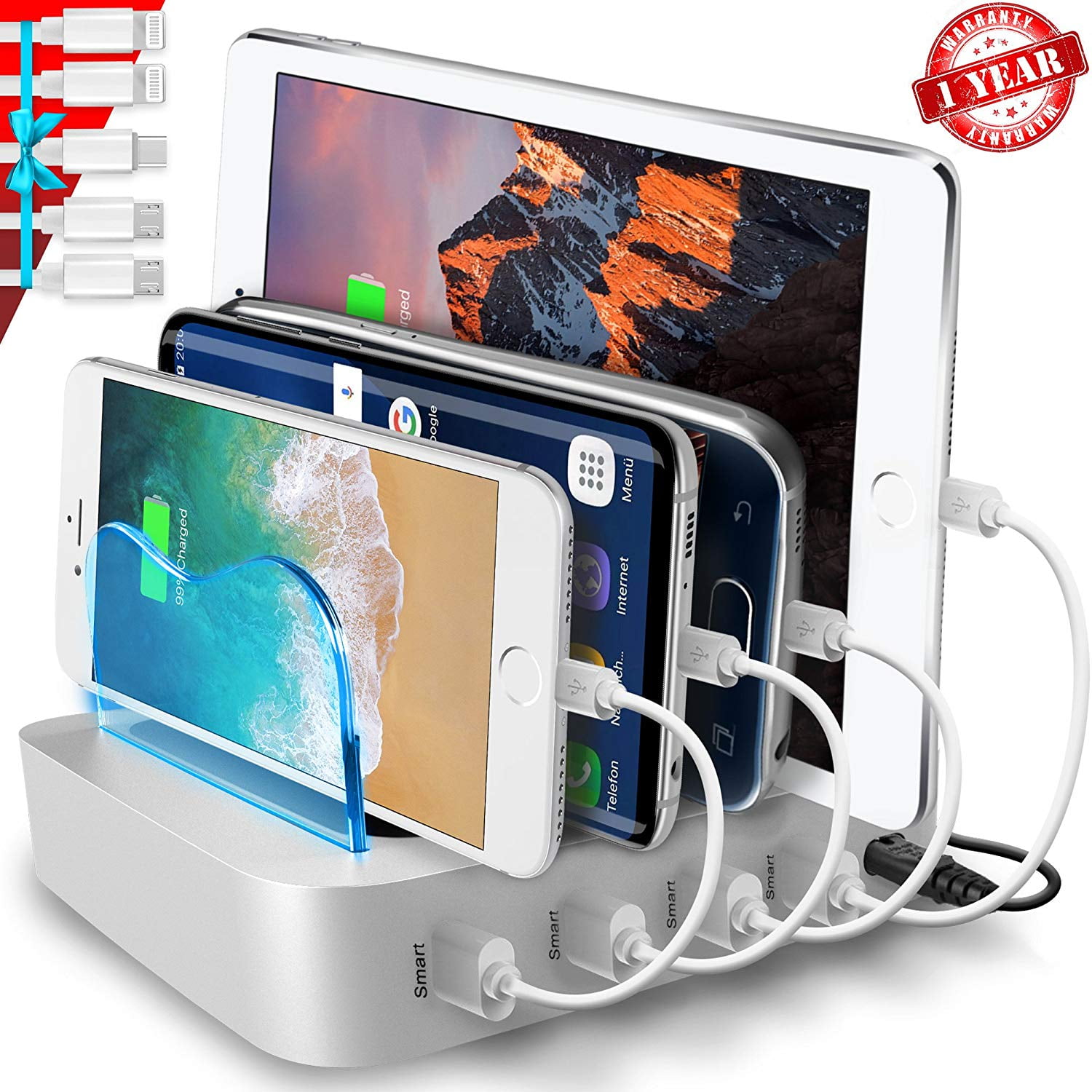 USB Charging Station Charging Dock 4Port Fast Charging Station iPad Docking Station