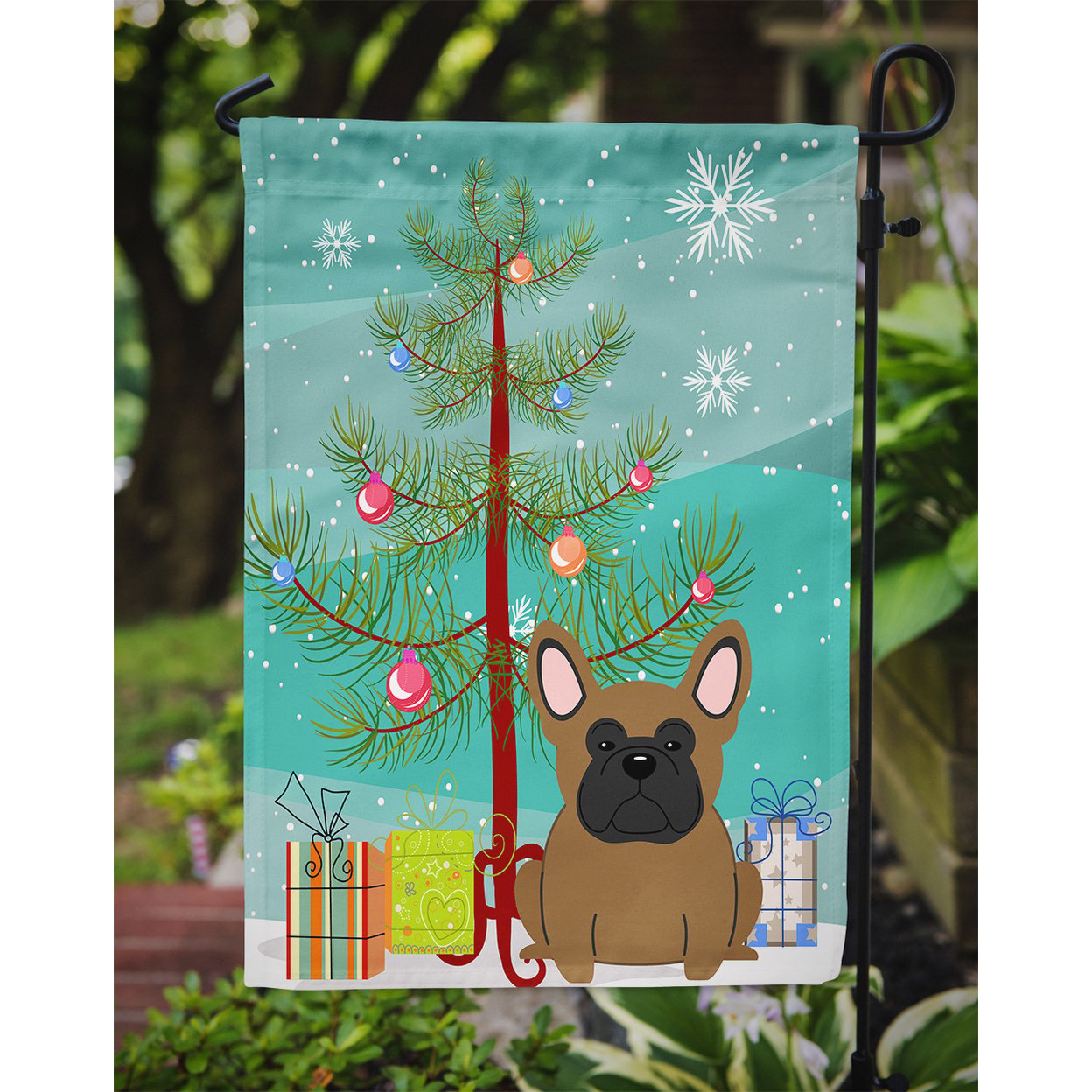 thumbnail image 3 of Carolines Treasures BB4138GF Merry Christmas Tree French Bulldog Brown Flag Garden Size, 3 of 3