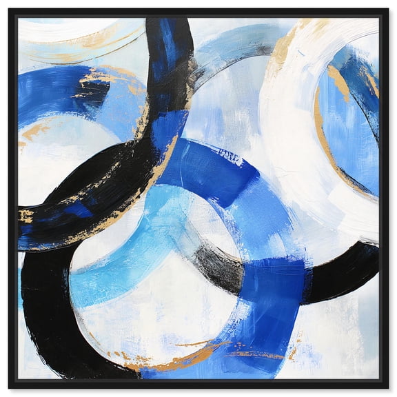 Modern Rounds II Canvas Blue Abstract Art by Art Remedy, Black Frame, 12" x 12"